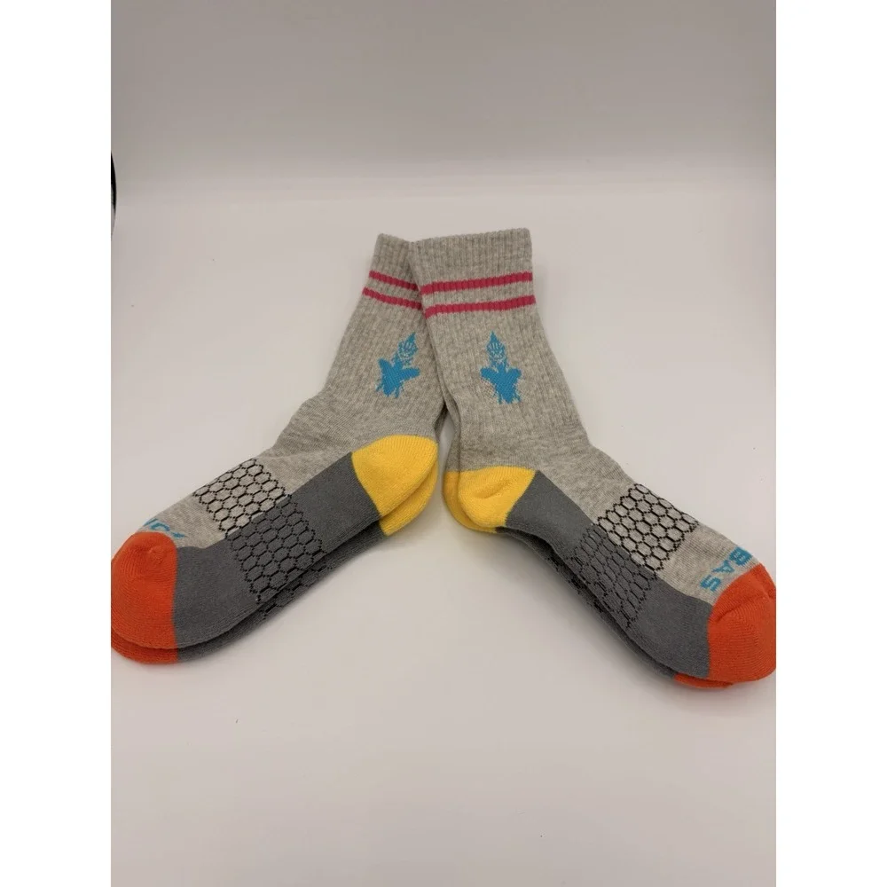 Set of 2 Bombas Youth All-Sport Calf Socks Grey Orange Pink Size SM Small